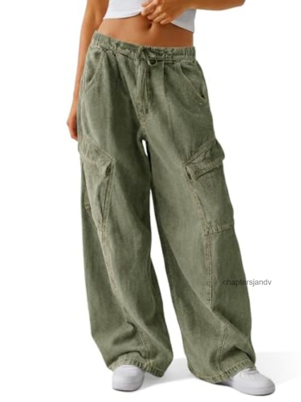 Low Rise Wide Leg Baggy Jeans Drawstring Ruffled Waist Denim Pants